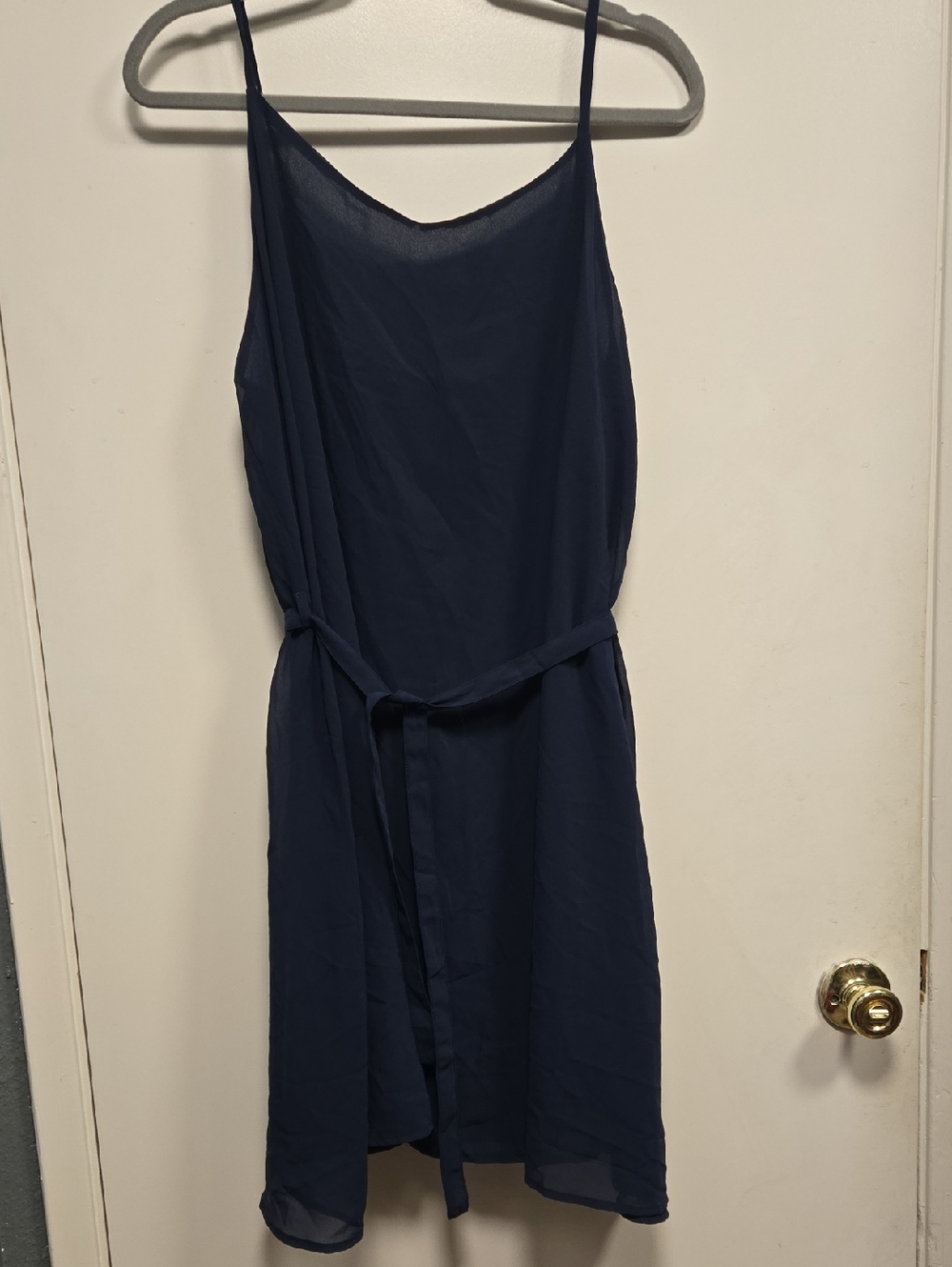 Navy Spaghetti Strap Belted Slip Dress